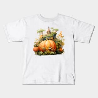 Autumn Pumpkin with Miniature Forest Watercolor Illustration Kids T-Shirt